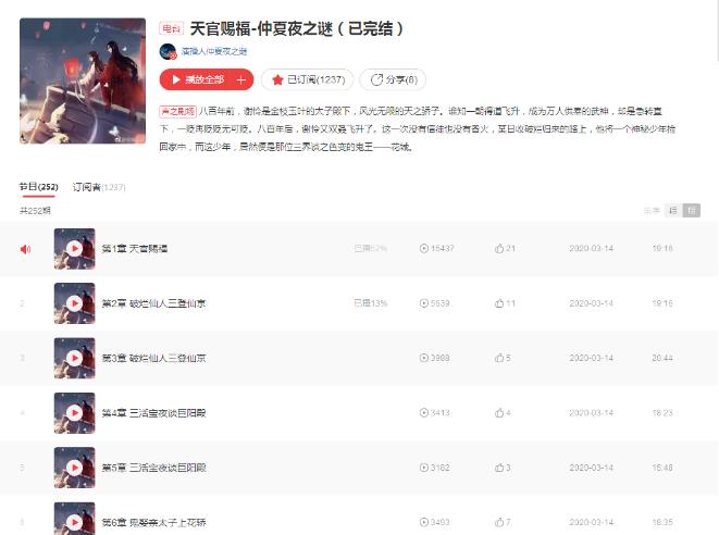 玄幻古风有声书《天官赐福》播讲节目，网络小说墨香铜臭